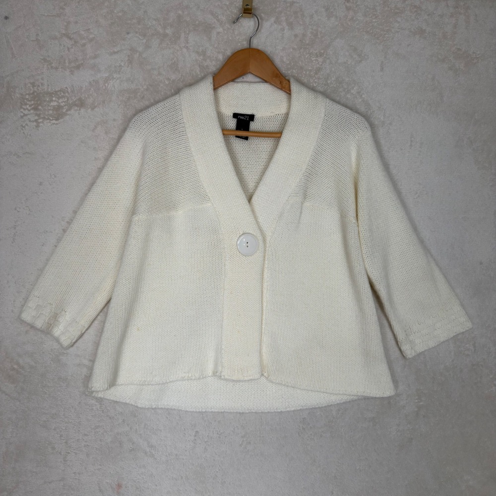 Vtg Rue21 Cream Chunky Knit Babydoll Cardigan Oversized Single Button Sweater Sm